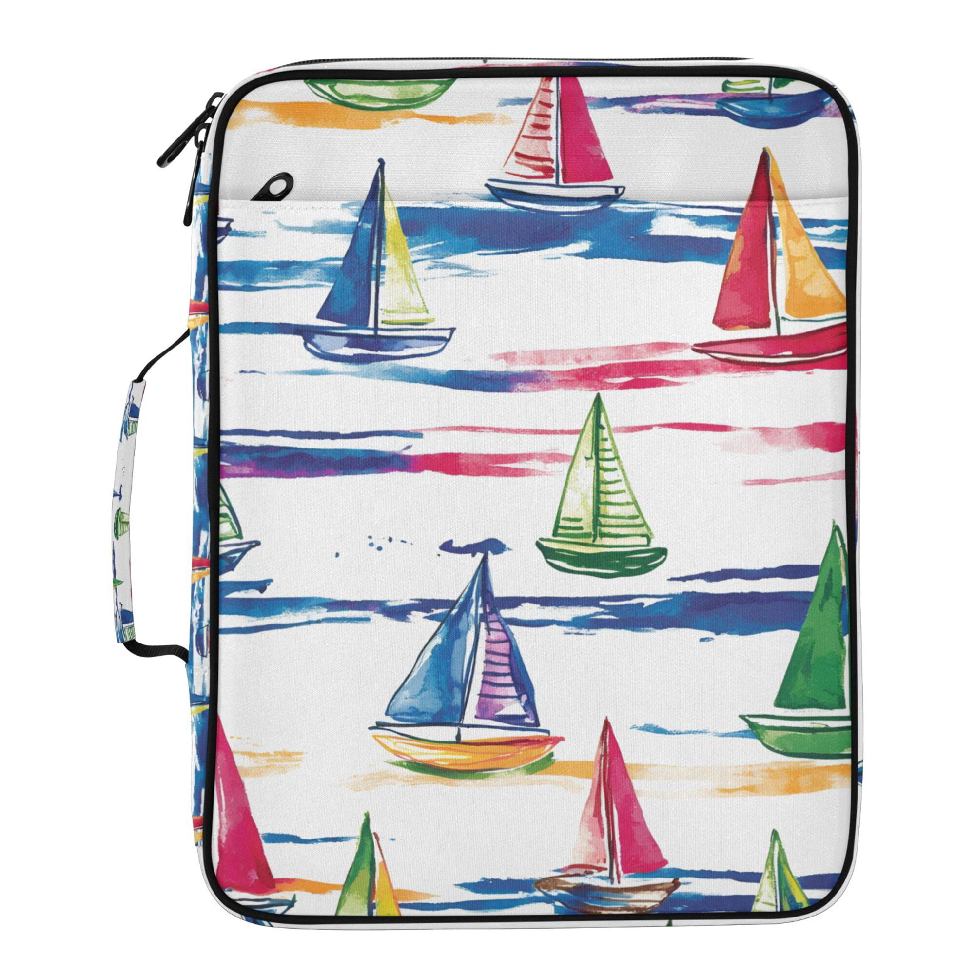 FORMRS Accordion File Folder A4 Size 7-Pocket Expanding Document Organizer Bag with 3 Ring Binder, Hand Drawn Sailboats