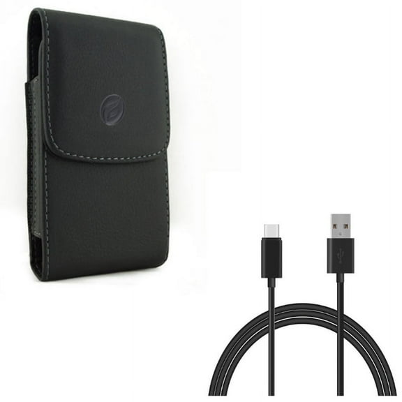 Holster Leather Case Belt Clip w Charger Cord Type-C 6ft USB Cable X4Z for Acer Liquid Jade Primo - ASUS ZenFone AR 4 Pro - Blackberry Motion - BLU Vivo XI Plus - Google Pixel 3a XL 3 XL 2 XL