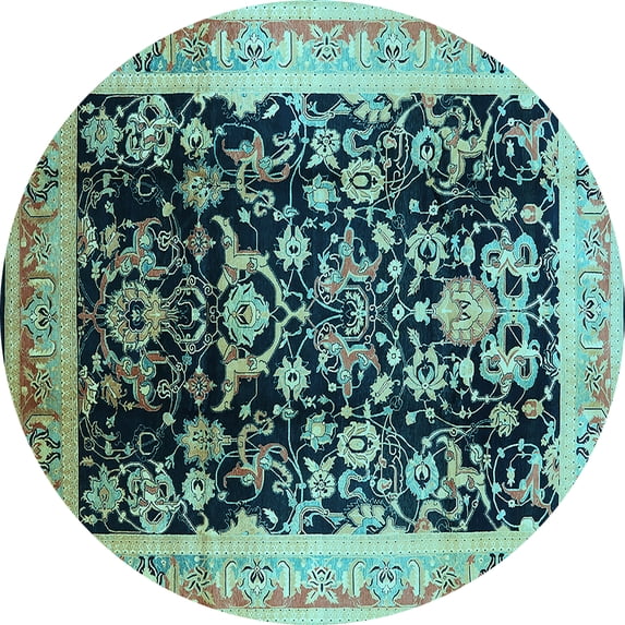 Ahgly Company Indoor Round Oriental Light Blue Industrial Area Rugs, 3' Round