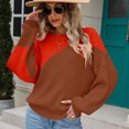 thumbnail image 2 of Lilgiuy Women's Sweater Coat Top V-neck Loose Long Sleeve Splicing Coat，Brown,6 Winter Dresses for 2022, 2 of 5