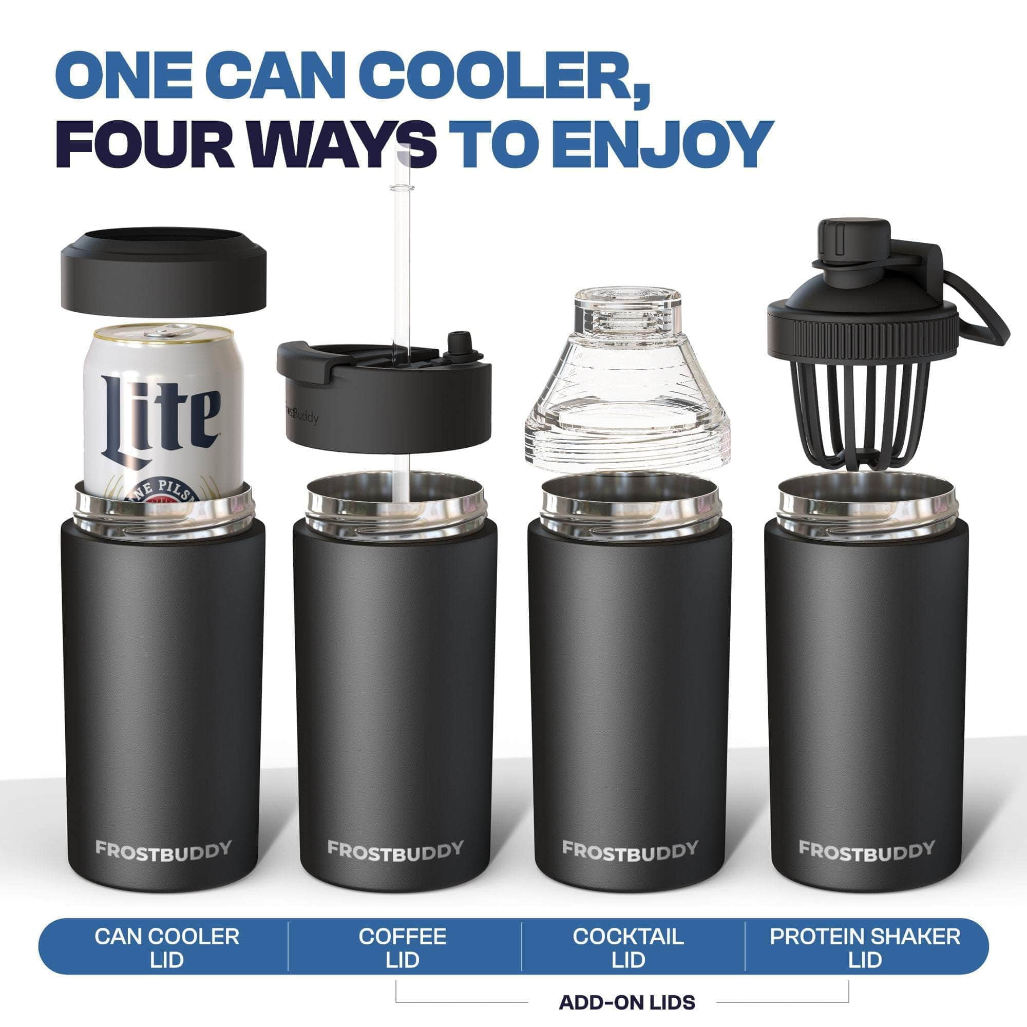 Frost Buddy Universal Can Cooler - Fits all - Stainless Steel Can Cooler for 12 oz & 16 oz Regular or Slim Cans & Bottles - Stainless Steel