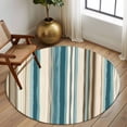 thumbnail image 3 of Turquoise Beige Large Area Rugs for Bedroom Living Room, Soft Non Slip Carpet Bedside Rug, Boho Vertical Stripes Bohemian Retro Round Floor Cover Kitchen Accent Rug 5' for Dining Room/Office, 3 of 9
