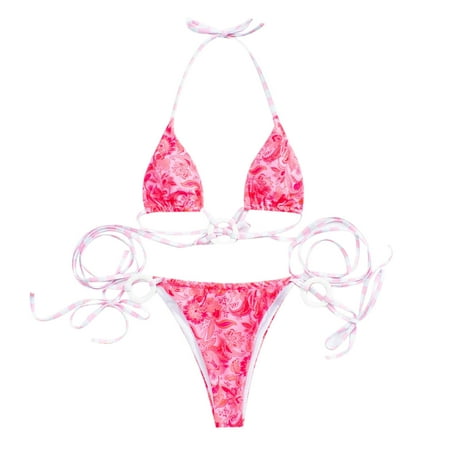 

VKEKIEO Two-Piece Sets Swimsuit Sport Bra Style Padded Hot Pink M