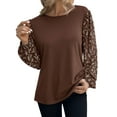 thumbnail image 3 of HUBERY Women Floral Printed Long Sleeve Crew Neck Solid Color Pullover Top, 3 of 7