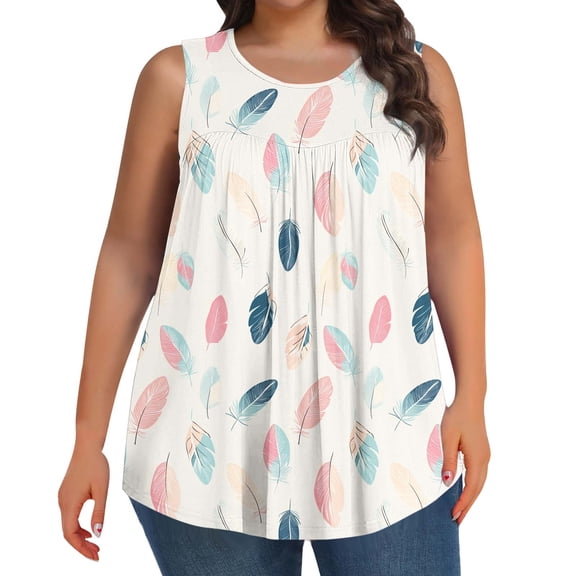 Fewfanhot Women's Clothing Plus Size Tank Top Casual Summer Tops Loose Fit Sleeveless T Shirts Trendy Crewneck Tunic Tees