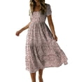 thumbnail image 2 of Livrdious Floral Dresses for Women Summer Casual Flowy A-Line Midi Dress, Lightweight Short Sleeve Square Neck Sundress for Beach Vacation, S-2X, 2 of 6