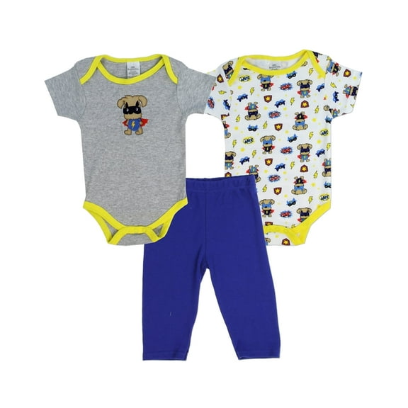 Little Beginnings Baby Boys' 3 Piece Creepers and Pants Set