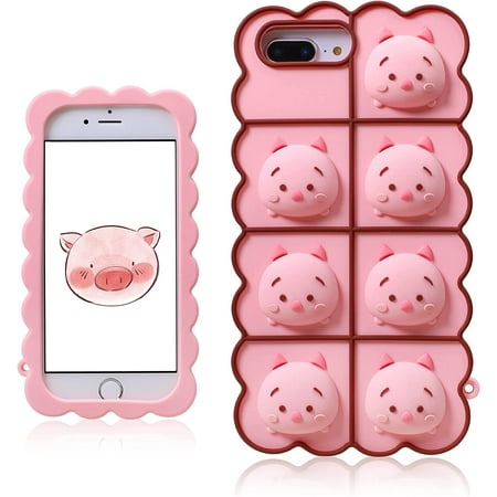 Pink Pig Case for iPhone 6 Plus/6S Plus/7 Plus/8 Plus Cartoon Funny Kawaii  Cute Silicone Cover Fidget Unique Design Aesthetic Cool for Girls Boys Kids  Cases(for iPhone 6/6S/7/8 Plus 
