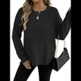 thumbnail image 2 of Suéter de Cuello Redondo para Mujer, Informal, Holgado, Cálido, Suave, Liso, de Larga, para Otoño e Invierno, Jersey de Punto. Negro M, 2 of 9