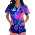 thumbnail image 4 of LNZGNM Halloween Womens Scrub Top V-neck Short Sleeve with Utility Pockets and Roomy Fit Clinical Duty Shift Work,Blue (XXXXXL), 4 of 5
