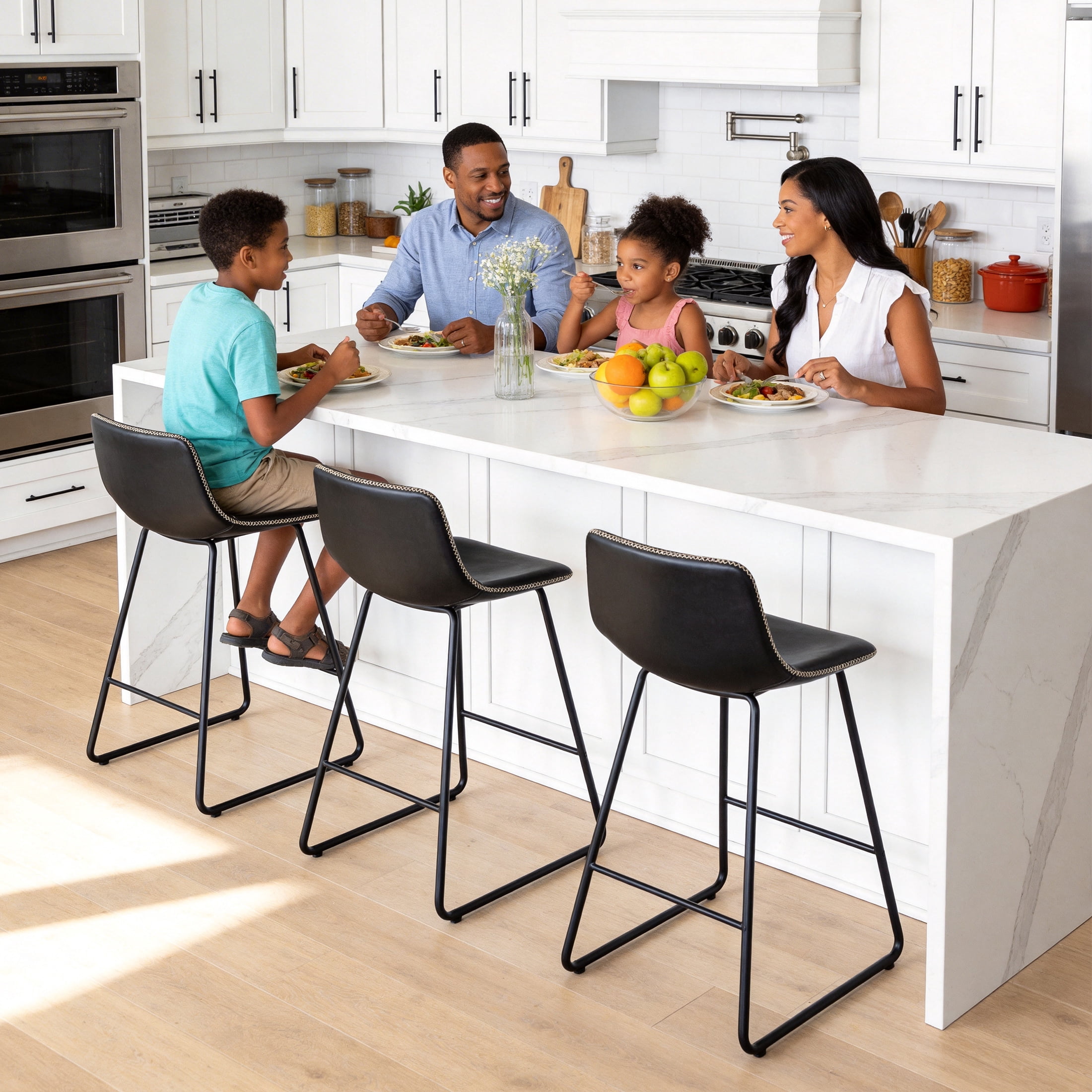FIRAVOE Bar Stools Set of 3, 30 Inch Counter Height Bar Stools with Back, Faux Leather Modern Barstools High Bar Stools Chairs for Kitchen Island, Black