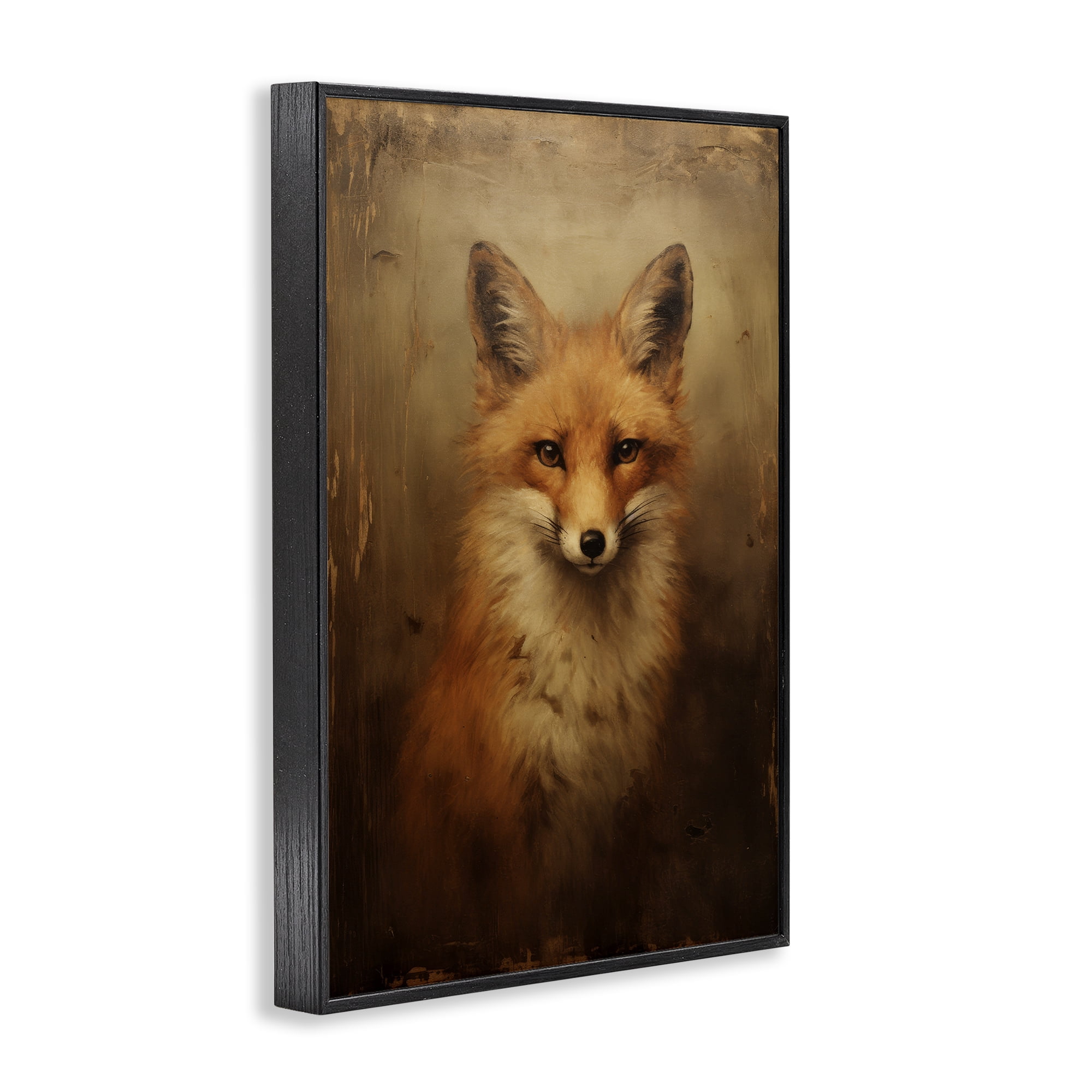 Stupell Industries Dark Fox Visage Animals & Insects Painting Black Framed Art Print Wall Art, 12 x 18