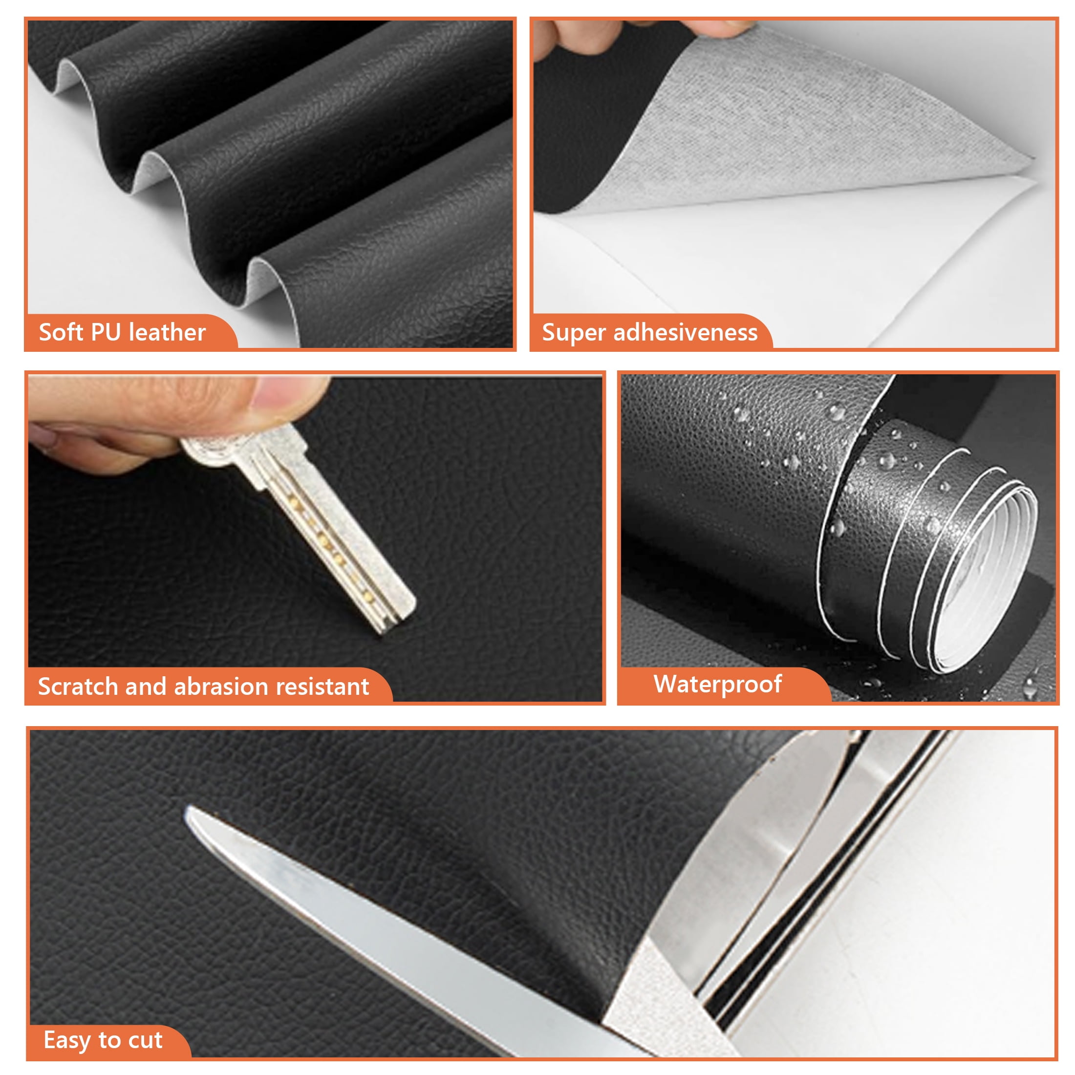 Fabulas Leather Patches for Furniture, 19.7 x 47 Inch Self Adhesive Leather Repair Patch Kit, Vinyl Leather Patch Tape for Couch Car Seats, Sofas, Office Chairs, Black