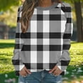 thumbnail image 3 of Women's Lightweight Sweatshirts Plaid Checkered Print Crewneck Pullover Long Sleeve Loose Christmas Casual Tops (M, Black), 3 of 7