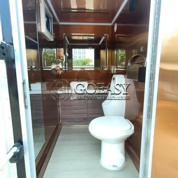 Goeasy Vehicle Black Luxury Portable Restroom Trailer | Premium 2 Station Portable Toilet Trailer