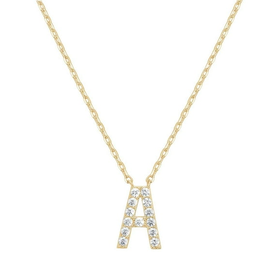 VOLALO Jewelry Initial Pendant Necklace for Men Womens, 14K Gold Plated Cubic Zirconia Letter Capital Necklace Alphabets from A-Z Figaro Chain Necklace