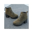 thumbnail image 5 of Fangasis Womens Leather Boot Lug Sole Booties Chunky Heel Ankle Boots Outdoor Anti-Slip Winter Shoes Army Green 6, 5 of 9