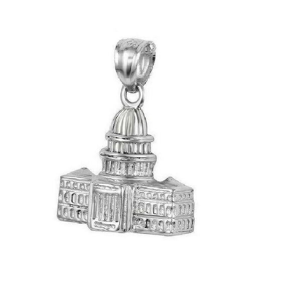 925 Sterling Silver Necklace w/ US Capitol Building 3D Pendant Charm