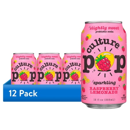 (12 pack) Culture Pop Soda Raspberry Lemonade, Probiotic Soda, 12 fl oz