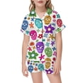 thumbnail image 4 of SJLDQY Halloween Girls Pajama Sets Skull Print Short Sleeve Shirts and Shorts 2 Piece Sets Casual Hallowmas Sleepwear Button Down Pjs for Girls, 4 of 5
