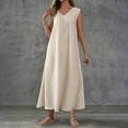 thumbnail image 5 of Open Back Dress for Lady Travel Vacation Dresses for Women Sleeveless Loose Casual Maxi Dress Solid Long Sundress Beige M, 5 of 9