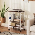 thumbnail image 4 of Eleanor Grace Kitchen Bakers Rack 3-Tier Microwave Cart on Wheels, Industrial Utility Bar Cart with 10 Hooks Metal Frame Wood Storage Shelves, Rolling Microwave Stand (Dark Brown & White), 4 of 9