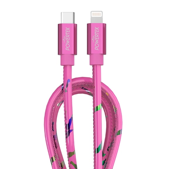 Liquipel Powertek USB C Lightning iPhone Charger Cable [MFI Certified], 6ft Fast Charging, Neon Party