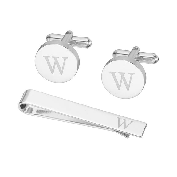 Uxcell Cuff Links, Initial Tie Clip and Cufflink Set for Men Classic Copper, Letter W(Silver Tone)