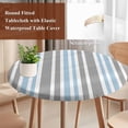 thumbnail image 4 of Blue Grey Stripes Round Tablecloth, Fitted Table Cover with Elastic for 55"-60" Round Tables, Simple Striped Lines Minimalist Modern Table Cloth Outdoor Indoor Dinning Party Waterproof Tablecloths, 4 of 7