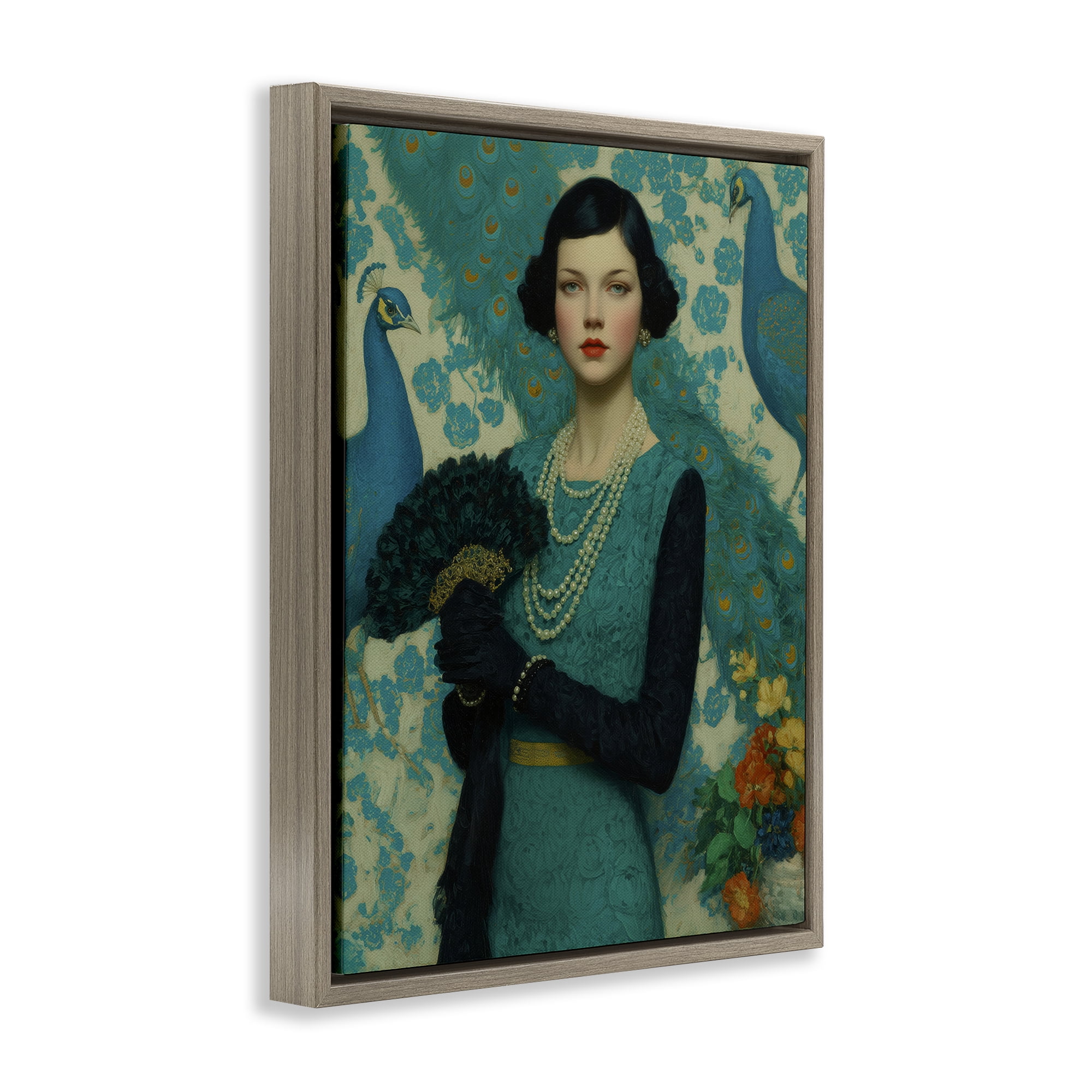 Stupell Industries Vintage Peacock Poise Brown Framed Floater Canvas Wall Art, design by A Barefoot Stylist