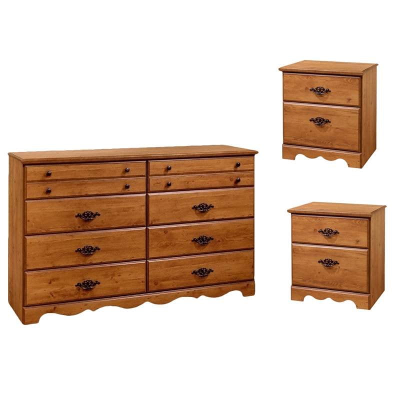 3 Piece Set with Dresser and Set of 2 Nightstand in Country Pine