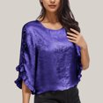 thumbnail image 2 of fatyb Shiny Tops for Women Ruffle 3/4 Sleeve Elegant Shirts Casual Crewneck Womens Club Party Blouses, 2 of 7