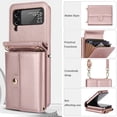 thumbnail image 4 of Allytechgroup Galaxy Z Flip 3 Wallet Case, Stylish Practical Protective Premium PU Leather Cards Slots Hand Wrist Crossbody Strap Phone Case for Samsung Galaxy Z Flip 3, Rosegold, 4 of 6