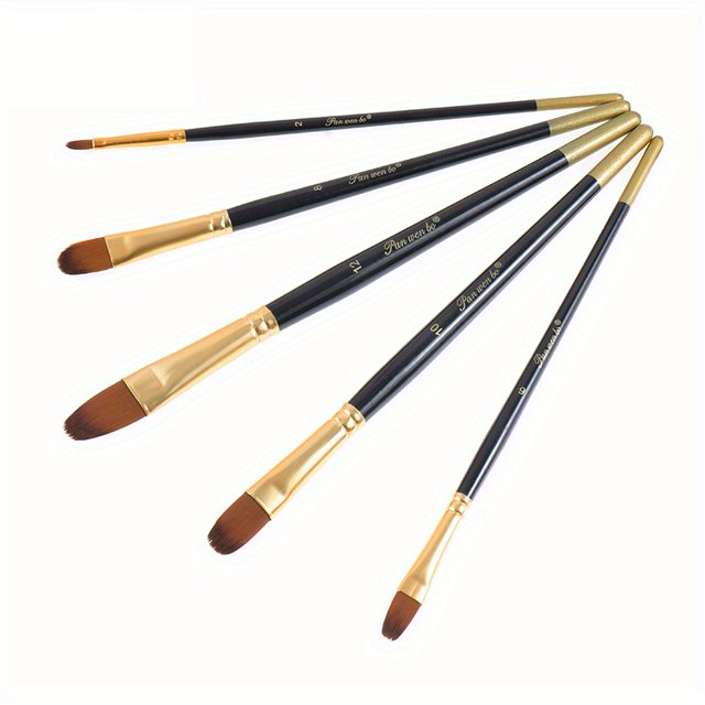5pcs 1 Set Nylon Hair Black Rod Painting Pen Set, Estudiante Diy Pintura Gouache Acrílico Óleo Pintura Pluma Cepillo
