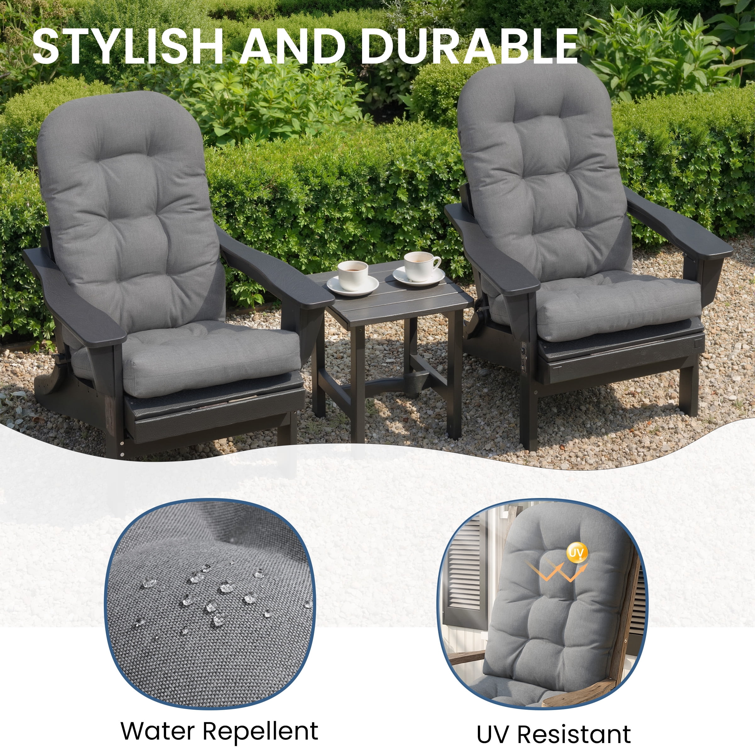 Crestlive Products Adirondack Chair Cushion, Outdoor Rocking Chair Cushion Water Resistant 50x20x4 Inch, High Back Thick Patio Replacement Cushion, Light Gray