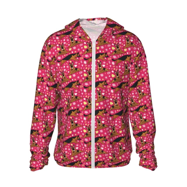 KLL Veste à Capuche Extérieure Protection Solaire UPF 50+ pour Hommes et Femmes avec Imprimé Chien Berger Allemand, Manches Longues, Chemise de Pêche Randonnée Performance - Grande Taille