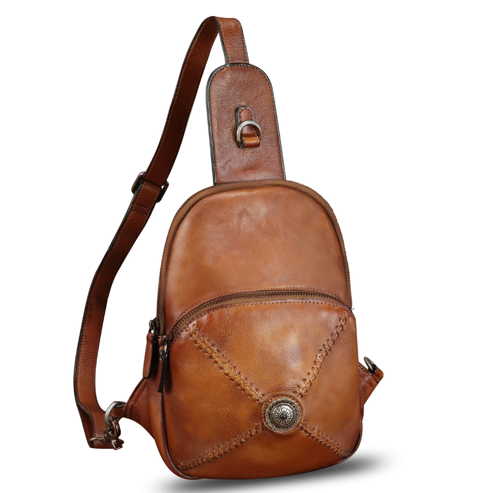 Genuine Leather Small Sling Bag for Women Men Sling Backpack Purse Crossbody Bag