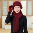 thumbnail image 2 of Conjunto de bufanda y sombrero de mamá para mujer, conjunto de bufanda de piel de terciopelo, gorro de cubo de punto cálido, flores elegantes, invierno, nuevo, 2 of 3