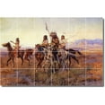 thumbnail image 1 of Ceramic Tile Mural-Charles Russell Indians Wall Tile Mural 26. 25.5" w x 17" h using (24) 4.25 x 4.25 ceramic tiles, 1 of 3