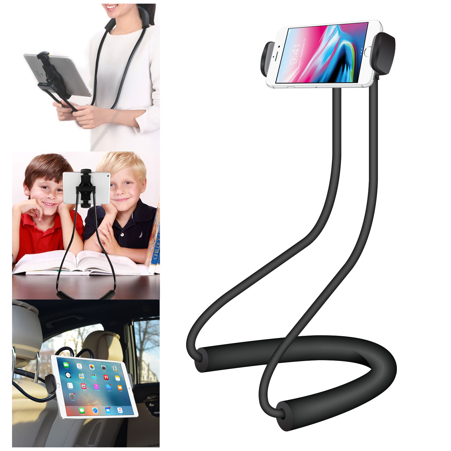 LeaderPro Support De Cou Magnétique Pour Selfie/vlog - Compatible IPhone, Android, Angles Ajustables, Libère Les Mains
