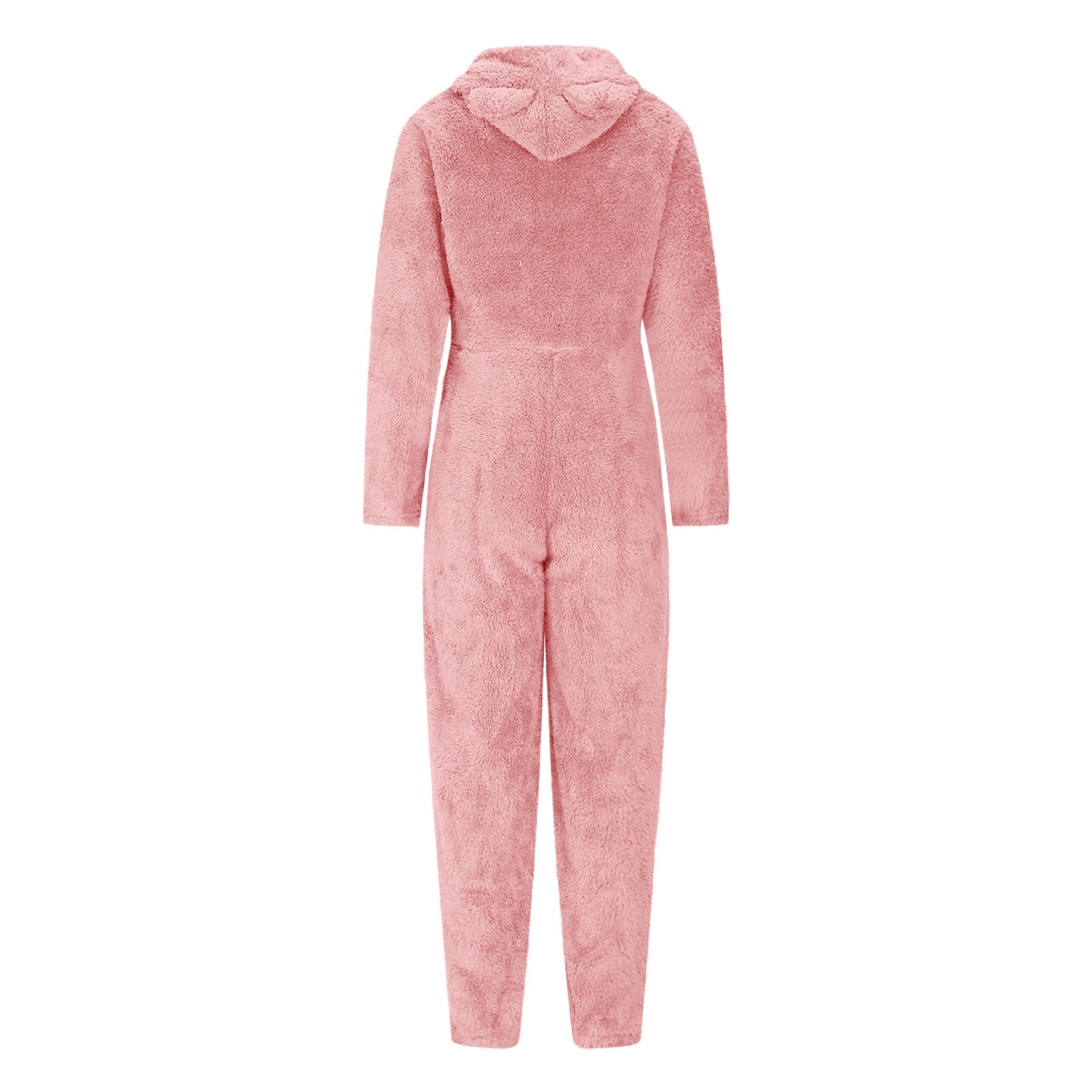 Uaswgudfs Womens Fleece Onesies Pajamas Jumpsuit Warm Romper Sleepwear One Piece Zipper Hooded Playsuit Loungewear Pink 2XL