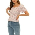 thumbnail image 4 of INSPIRE CHIC Women's Puff Sleeve Tops Sweetheart Neck Smocked Floral Blouses XL White Red, 4 of 6