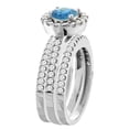 thumbnail image 3 of 10K White Gold Natural London Blue Topaz 3-Piece Bridal Ring Set Round 6mm Halo Diamond, size 9.5, 3 of 4