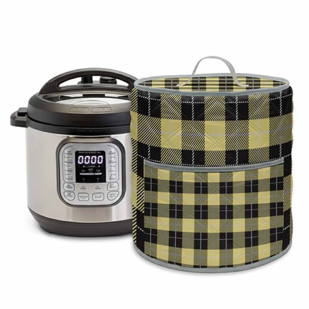 Yellow Black Pressure Cooker Cover Buffalo Lattice Dust Cover for Kitchen Appliances with Top Handle & Storage Pockets, Fits 8 Quart Instant Pot, Air Fryer, Crock Pot