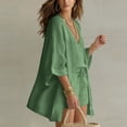 thumbnail image 6 of Costeam Womens Linen Blend 3 Piece Beach Outfit Loose Kimono Open Front Cardigan Deep V Neck Inner Top Drawstring Elastic Waist Casual Shorts Lightweight Vacation Matching Sets, 6 of 9