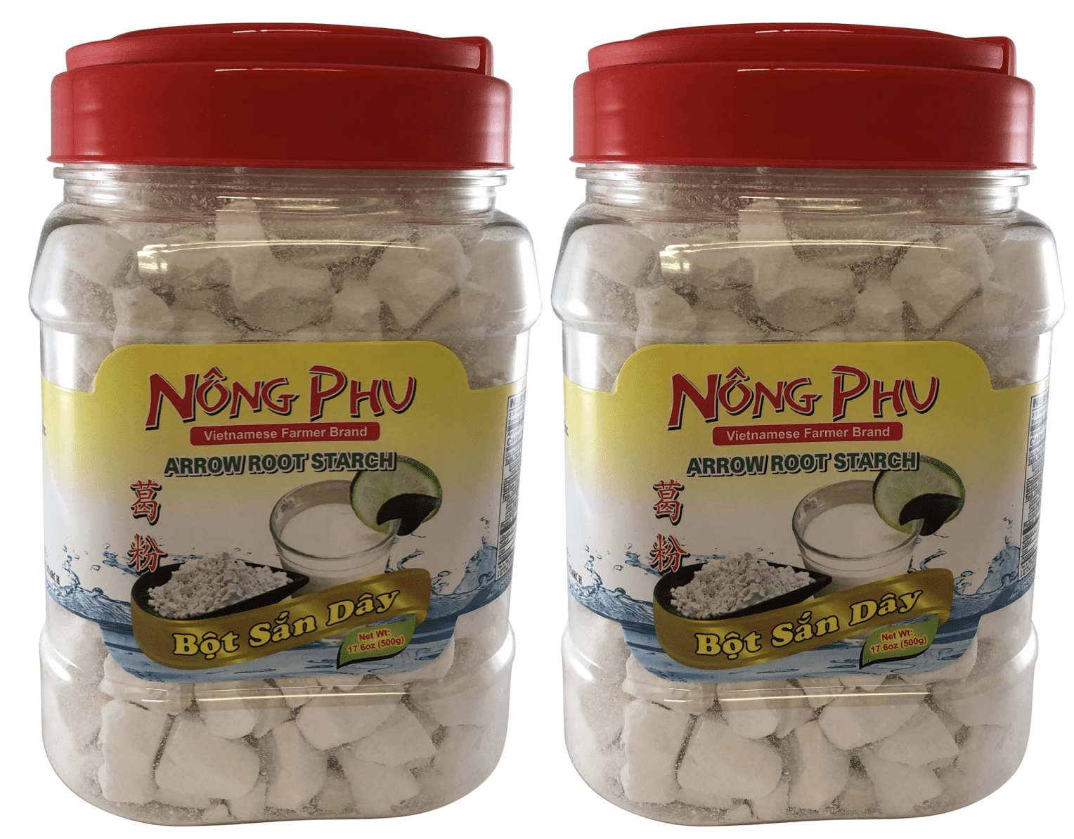Arrow Root Starch Bot San Day Arrowroot Flour, 17.6 Ounce (500 gram) Reclosable Jar, Crunchy Chunk Powder From Vietnam, Pack of 2 Jars