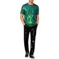 thumbnail image 2 of INSPIRE CHIC T Shirt for Men's Short Sleeve Round Neck Regular Fit Party Club Sparkly Disco Tee Top S Green, 2 of 4