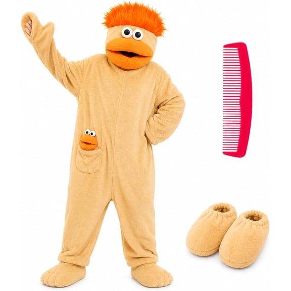 Big Mouth Monster Onesie, Plush Hooded Pajamas with Comb and Shoes, Soft Coral Fleece Jumpsuit Sleepwear