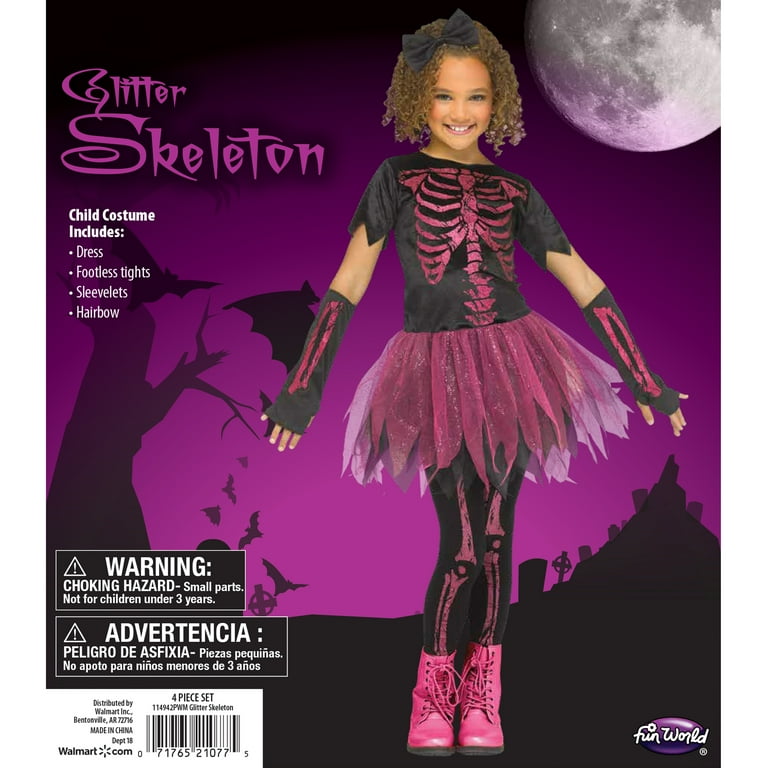 Fun World Inc. Glitter Skeleton Halloween Fantasy Costume Female, Child 4-10, Pink - Walmart.com Fun World Inc. Glitter Skeleton Halloween Fantasy Costume Female, Child 4-10, Pink - Walmart.com