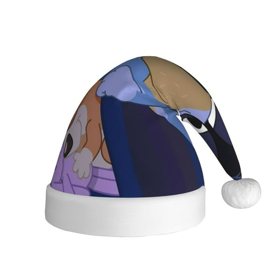 Gokiu Bluey Santa Hat Christmas Hats for Adults Holiday Unisex Plush Beanie for Xmas New Year Party Headwear